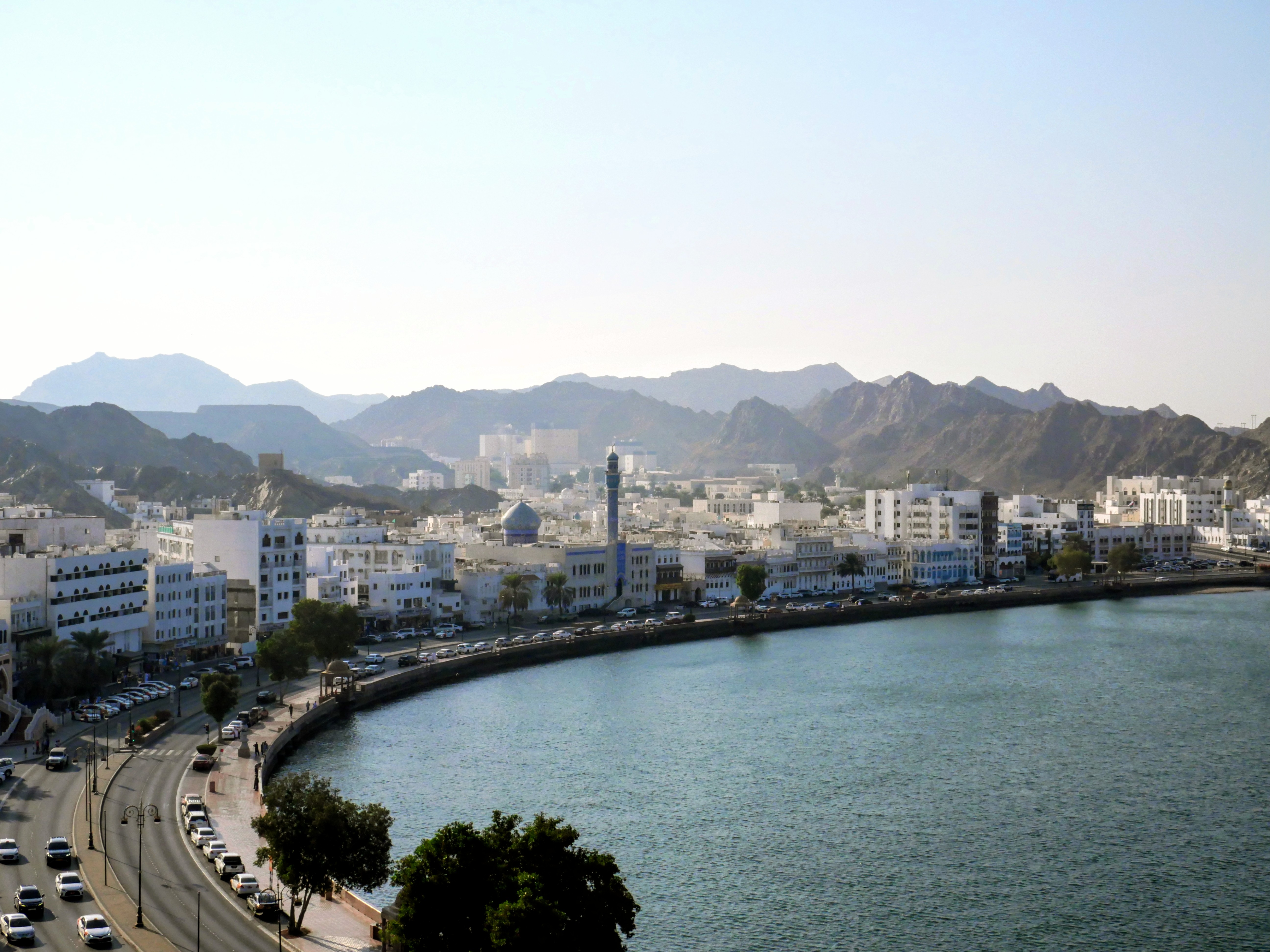 Muttrah waterfront and mountains in Muscat, Oman